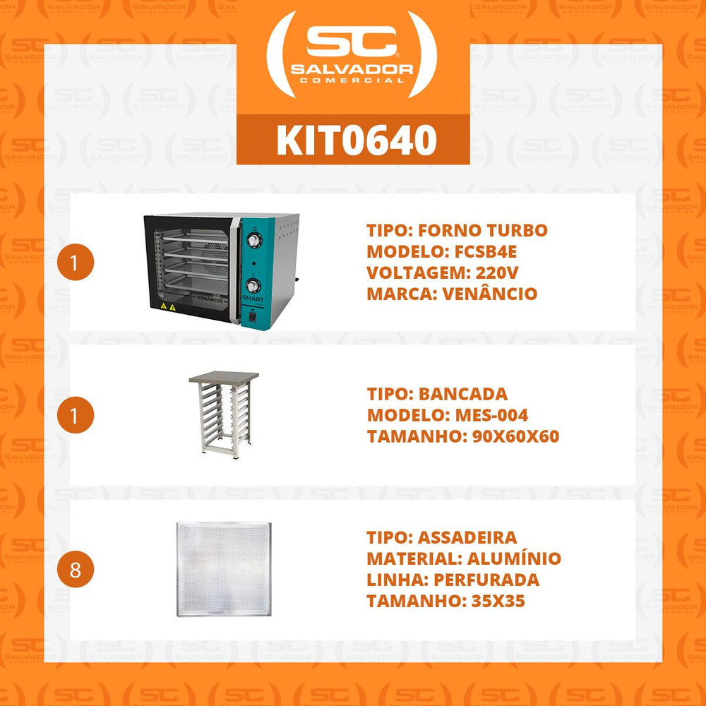 Kit Forno Turbo Convector Smart Basic. Inox e Turquesa FCSB4E 220V + Bancada MES-004 + 8 Assadeiras - Venâncio