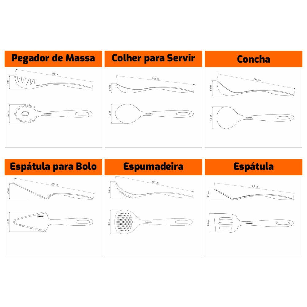 Jogo de Utensílios 6 Peças Para Cozinha em Nylon Preto Tramontina
