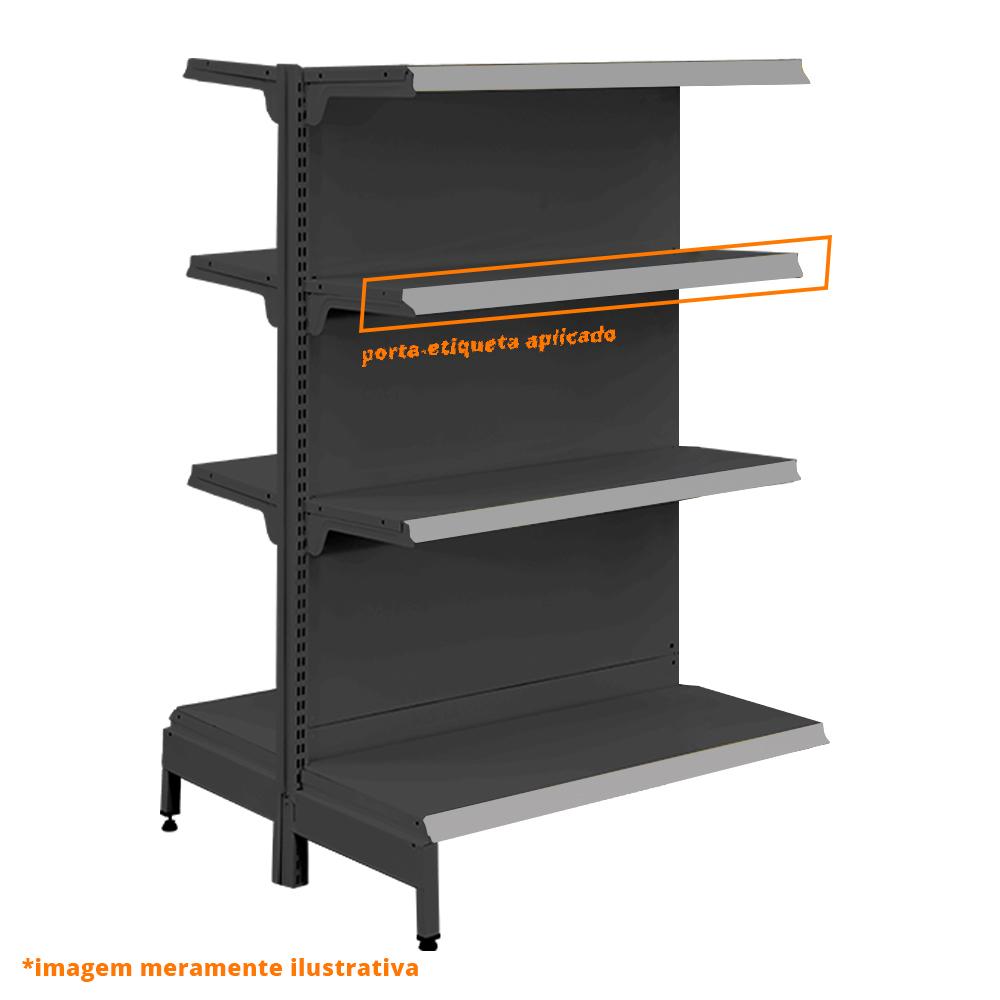 Gôndola Prateleira Preta New Plus 1,40 Central Continuação GCC - Sa Gôndolas Porta Etiquetas Cinza