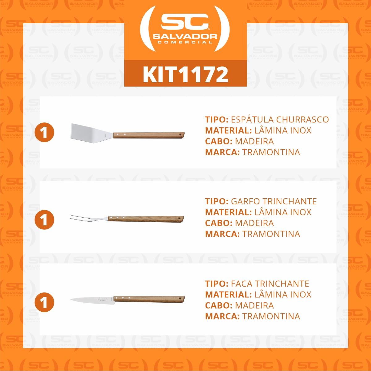 Kit Utensílios de Churrasco Servir e Preparar Cabo de Madeira 3 Peças  - Tramontina