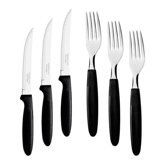 KIT - Jogo de Faca e Garfo Ipanema 96 Peças em Aço Inox Cabo Preto PTOP - Tramontina
