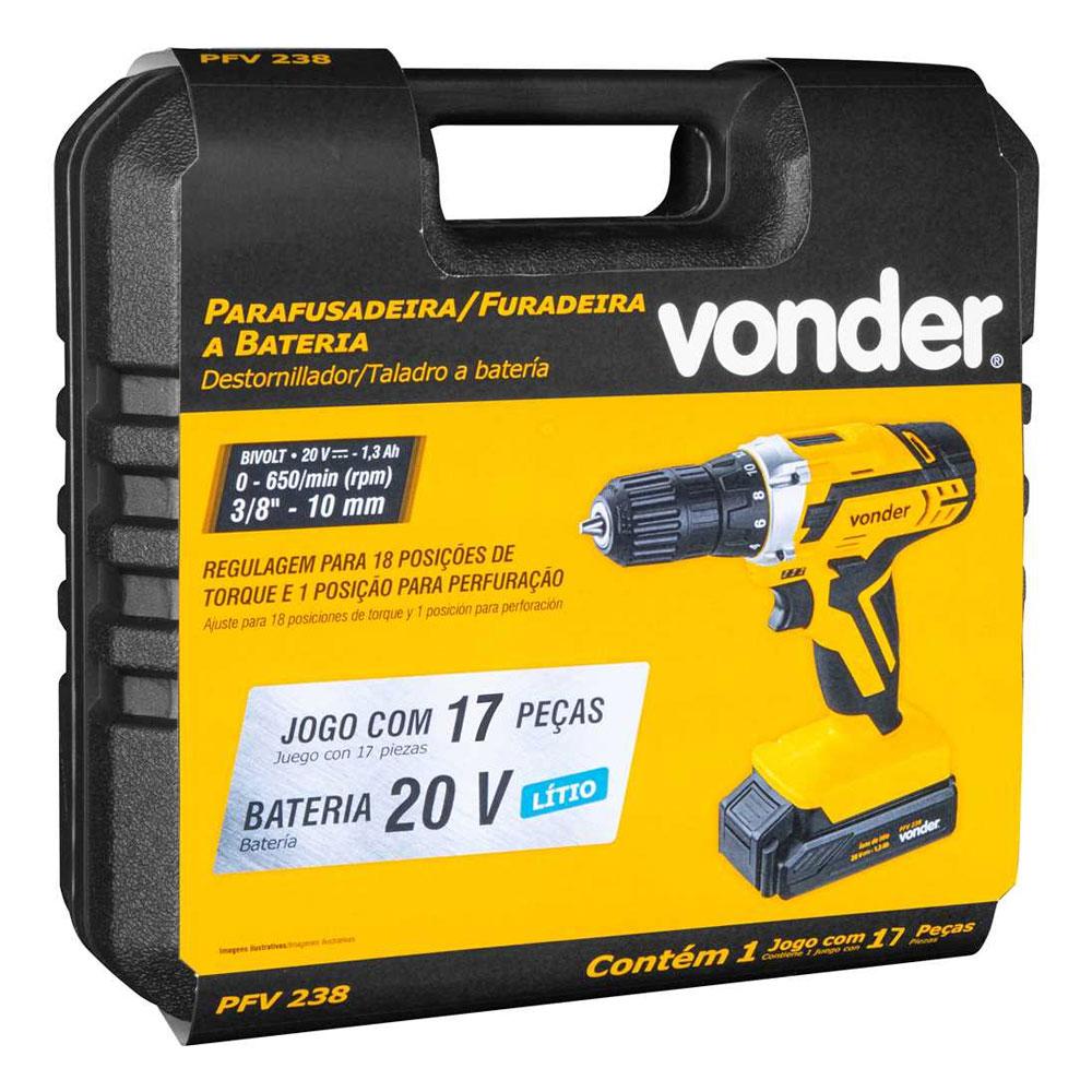 Parafusadeira Furadeira Bateria 20V Bivolt PFV238 Com Maleta e Acessórios - Vonder 6001238000
