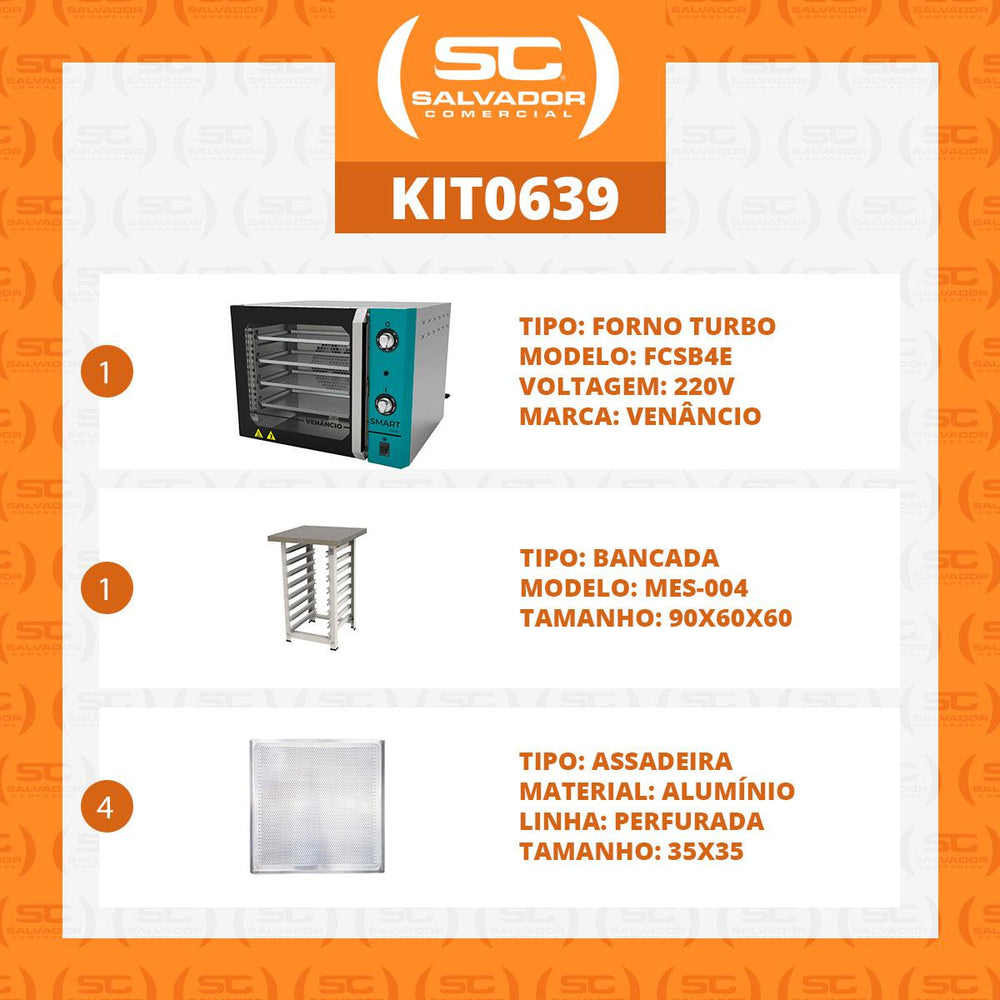 Kit Forno Turbo Convector Smart Basic. Inox e Turquesa FCSB4E 220V + Bancada MES-004 + 4 Assadeiras - Venâncio