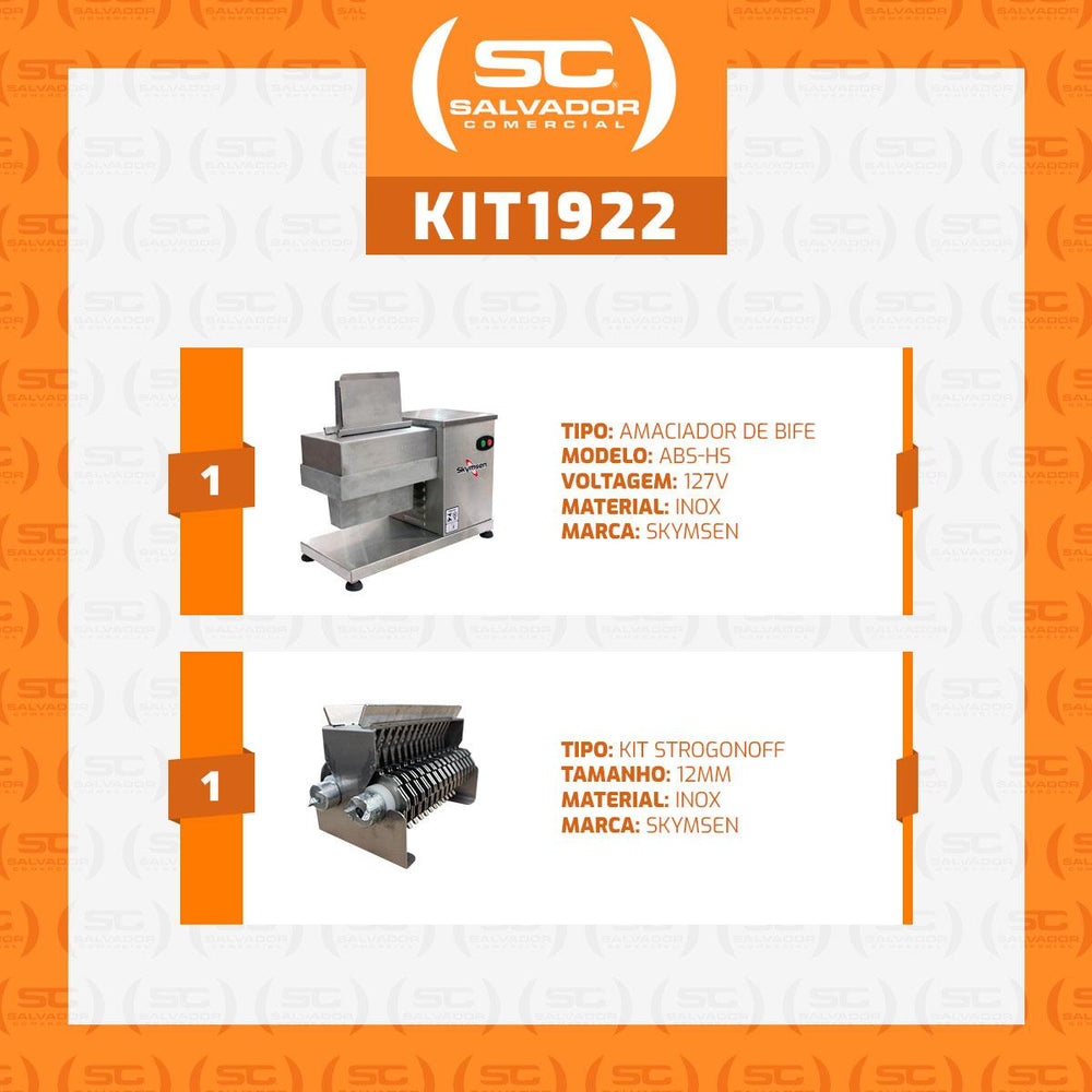 Kit Amaciador De Carne Profissional Inox ABSHD + Kit Strogonoff e Iscas 12mm 127V - Skymsen