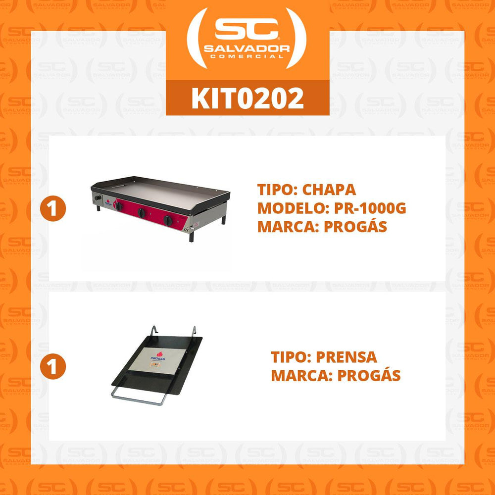 Kit - Chapa Lanche Bifeteira a Gás Profissional PR-1000G + Prensa Pão - Progás