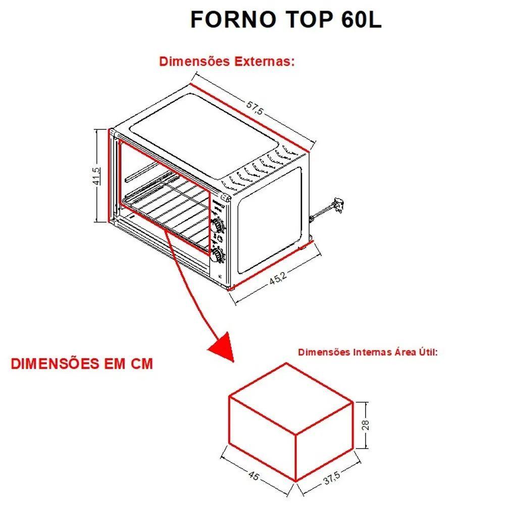 Forno Elétrico de Bancada Top Black 60L 1750W Até 300ºC TOP60 127V Black - Nardelli 10014754-1