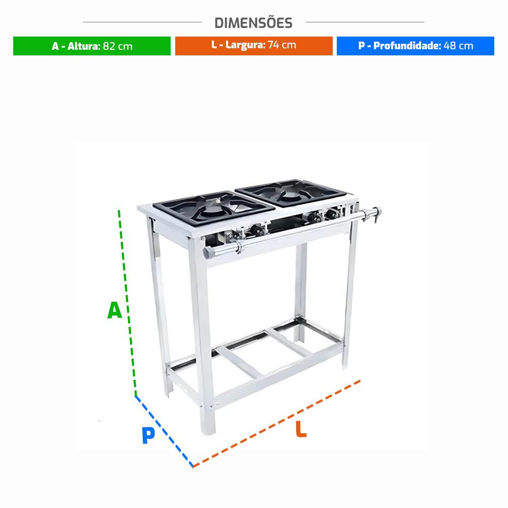 Fogão a Gás Extra Inox Para Cozinha Industrial Grelha 30cm 2 Bocas 2 Dupla Com pé Ei2d2p - Venâncio