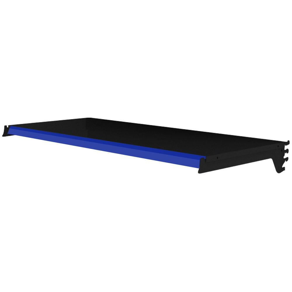 Bandeja Prateleira Com Reforço 30x91 Para Gôndolas New Plus Preto Porta Etiqueta Azul - SA Gôndolas