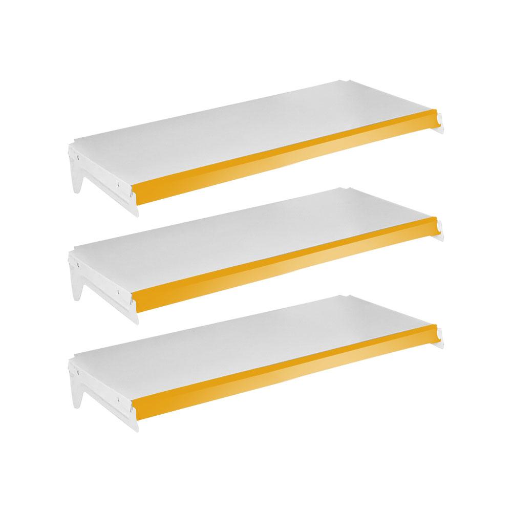 Kit 3 Bandejas Prateleiras Ponta 30x73 para Gôndolas New Plus Com Porta Etiqueta Amarelo - SA Gôndolas