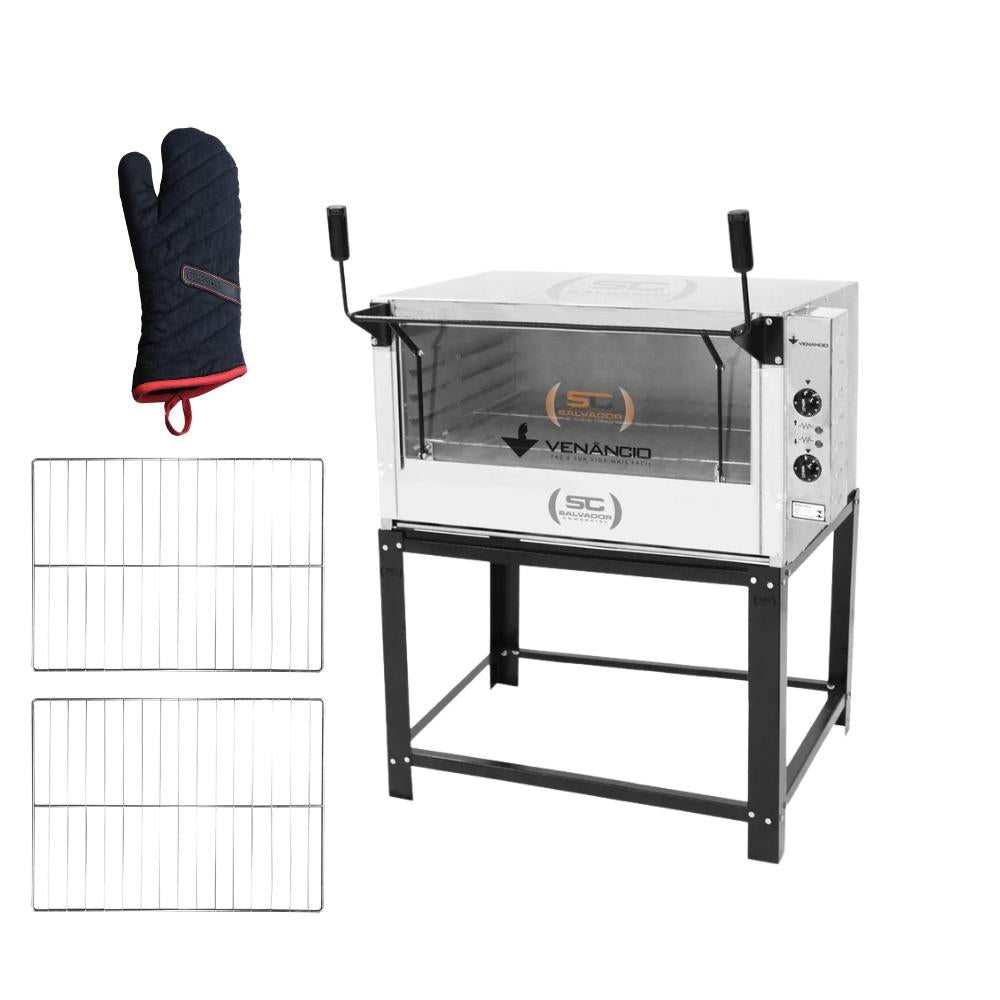 Forno Elétrico Industrial Refratária Roma Inox Feri90 220v + 2 Grades + Luva Térmica - Venâncio