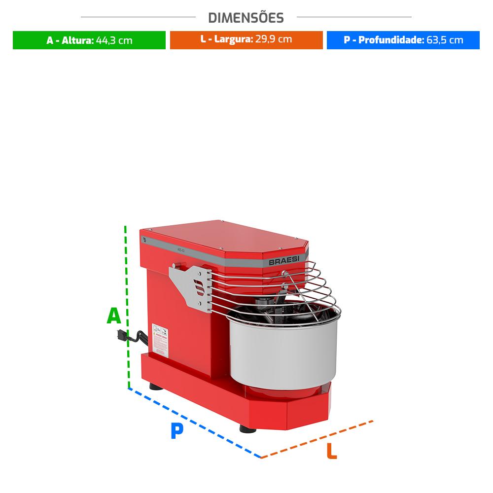 Amassadeira Espiral 3 Kg Masseira Industrial Vermelha Epóxi 10 Velocidades AES-03 Bivolt - Braesi B18882