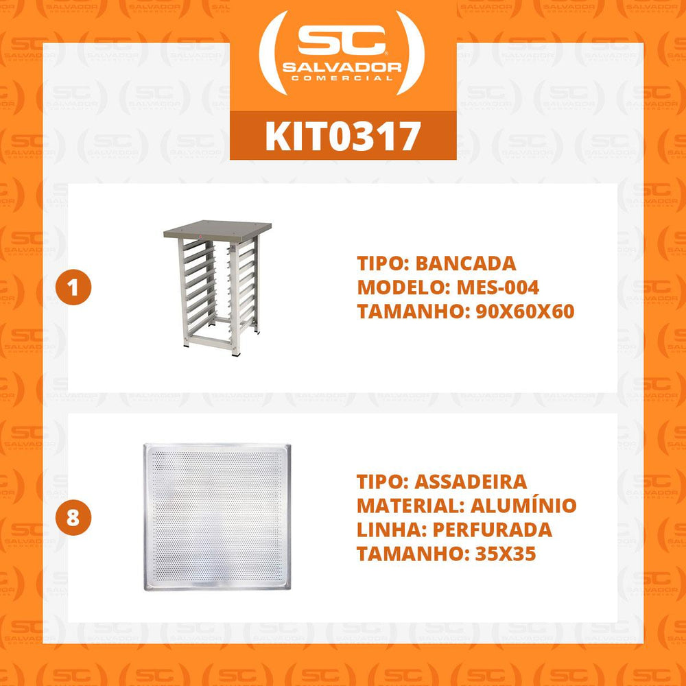 Kit Mesa Apoio MES-004 Bancada Capacidade 8 Níveis + 8 Assadeiras 35x35 - Progás