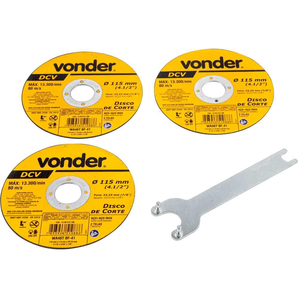 Esmerilhadeira Lixadeira Angular Com 3 Discos 4.1/2"" 650W EAV650 220V - Vonder 6001065220