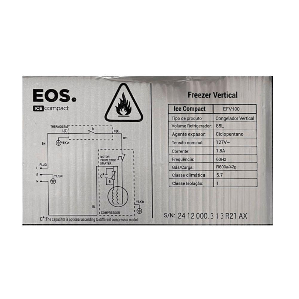 SEMINOVO - Freezer Vertical Eco Gelo Compacto -18 ºc 85L EFV100 127V - Eos