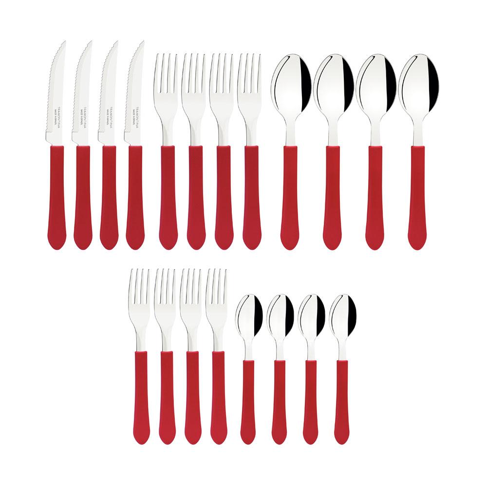 Faqueiro Inox 20 Peças Leme Cabo Plástico Vermelho - Tramontina 23198718