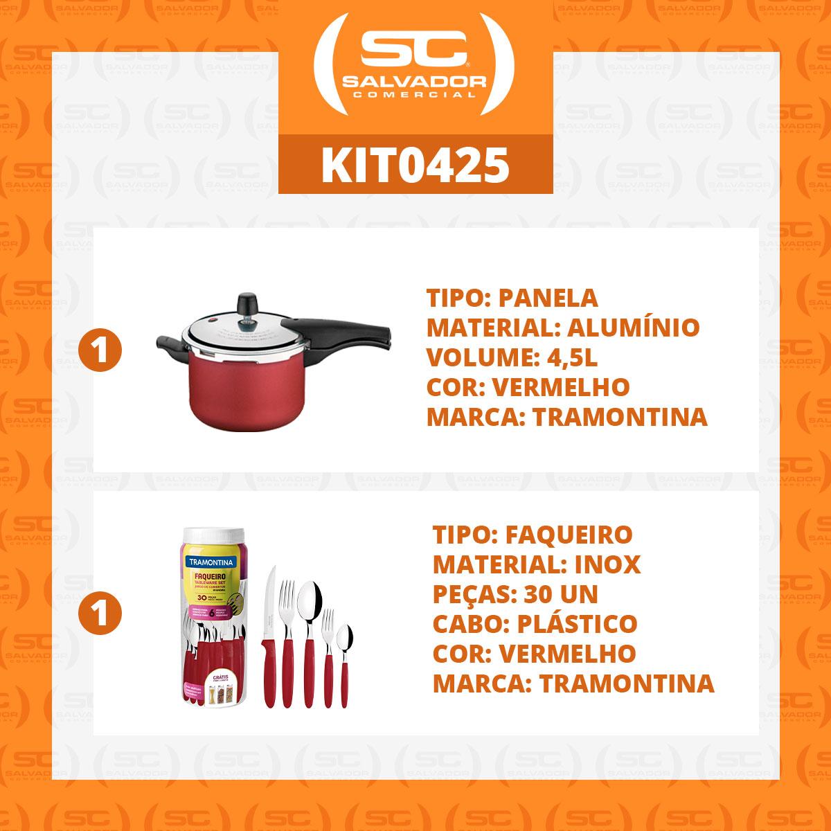 Kit - Panela de Pressão 4,5 Vancouver Vermelha + 1 Faqueiro Vermelho 30pç - Tramontina