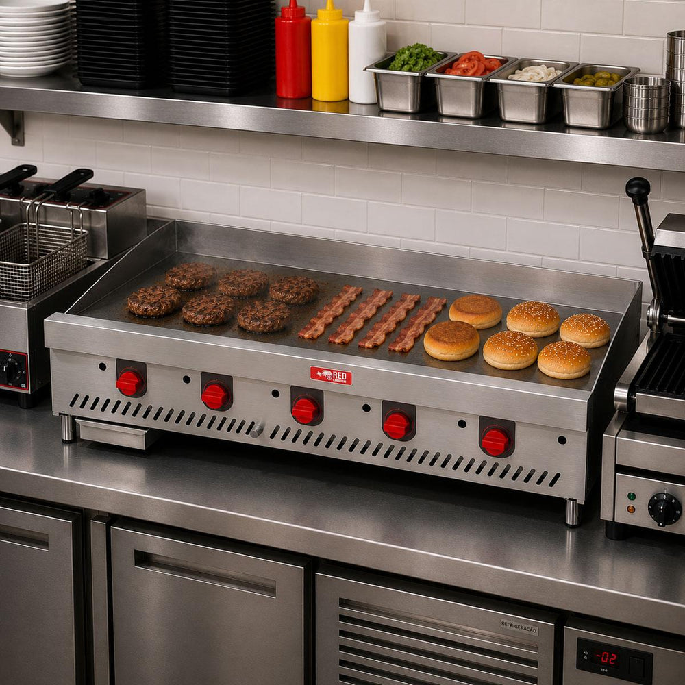 Chapa de Fritura a Gás Glp Estrutura Inox Chapa 150cm 19mm CHEXP1525-G19 - Red Chameleon 294036-1