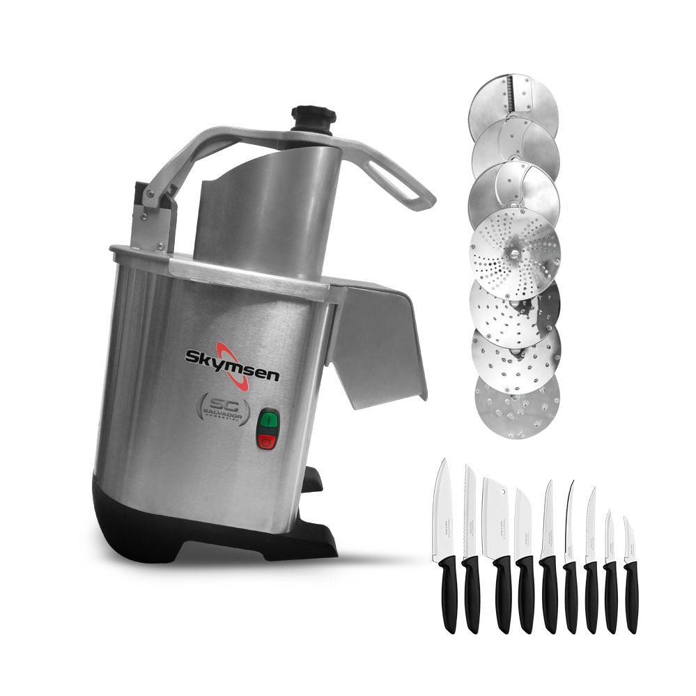Processador de Alimentos Com 7 Discos 203mm 250 Kg/h PA7 PRO Bivolt Skymsen e Jogo de Facas 9 Peças
