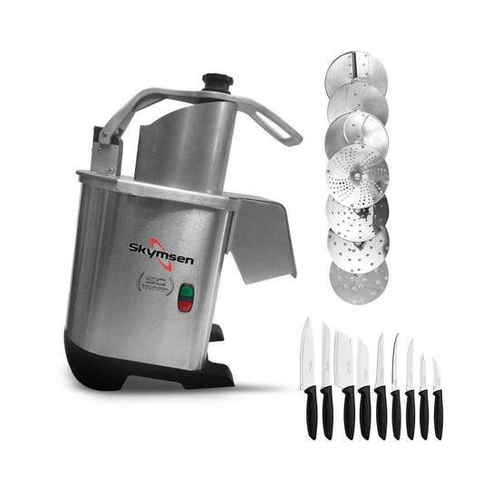 Processador de Alimentos Com 7 Discos de 203mm PA7 PRO Bivolt Skymsen e Jogo de Facas 9 Peças