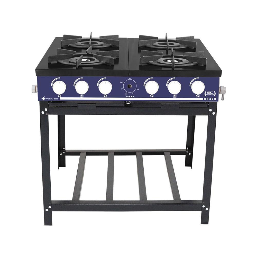 Fogão Industrial 4 Bocas a Gás Baixa Pressão Bravo Multicores Azul BR4B - Venâncio