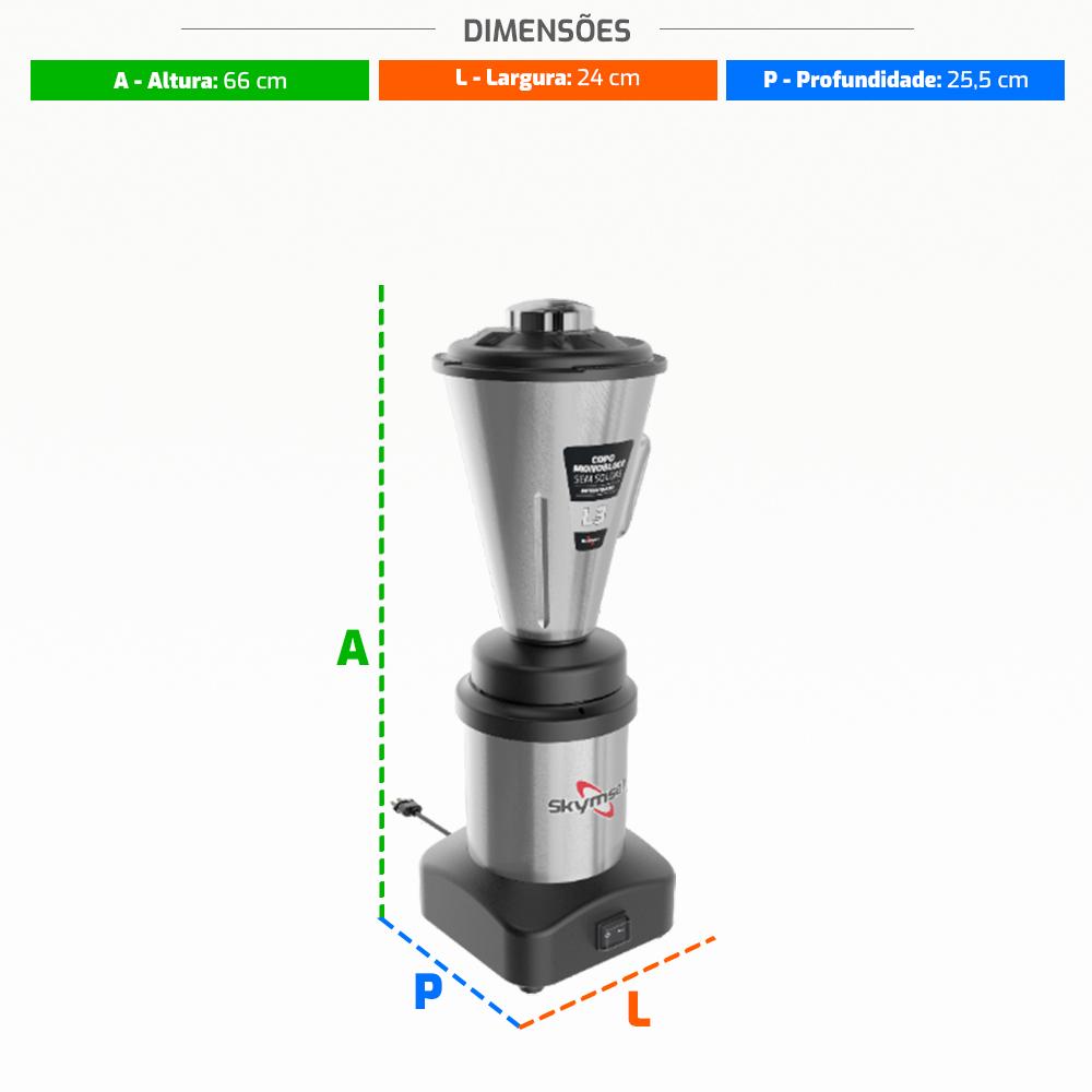 Liquidificador De Baixa Rotação Comercial Inox 3 Litros Monobloco 1/2 CV 3500RPM L3 Bivolt - Skymsen 70979.4