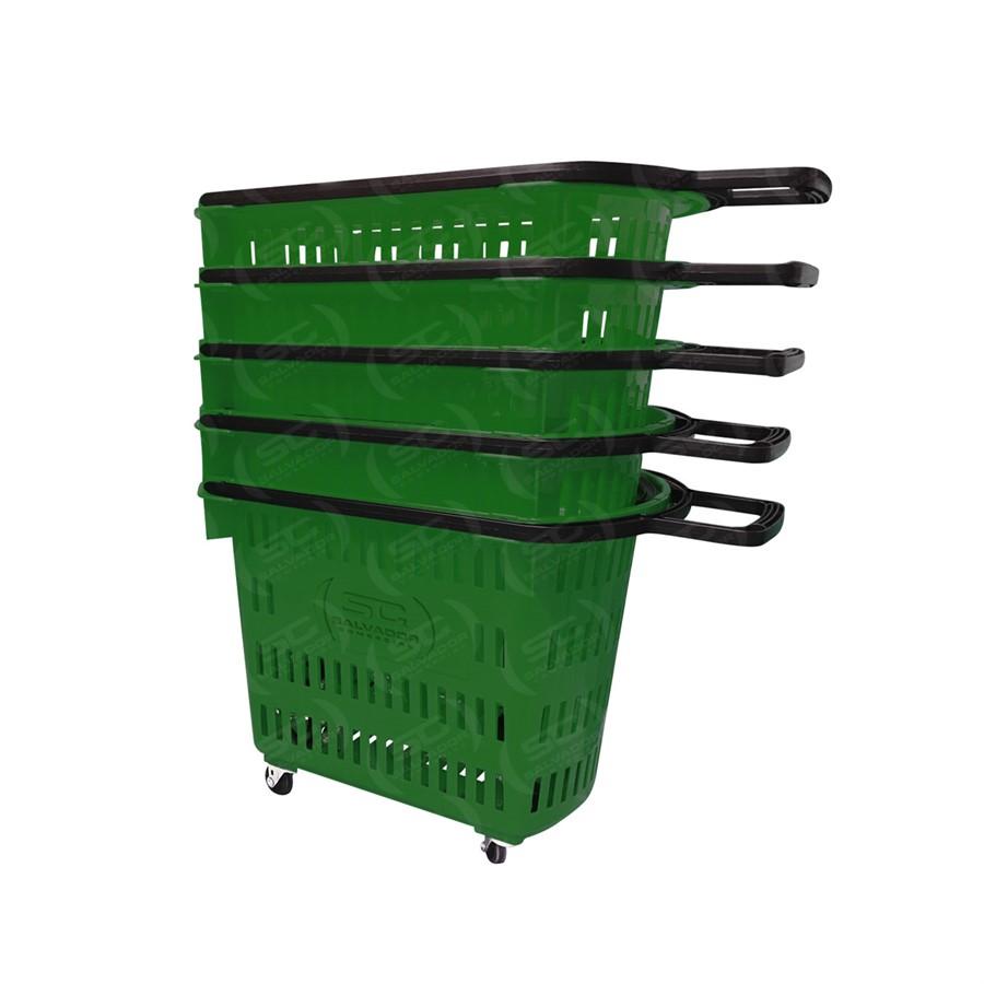 Kit 5 Cestos Grande Com Rodízio D300 Cód. 3300 Verde - Della Plast