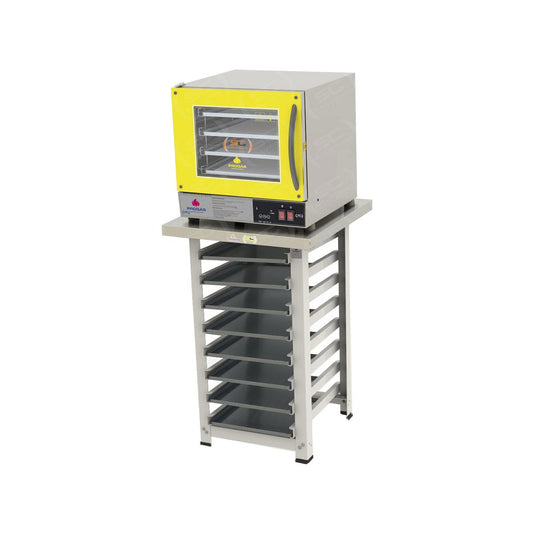 Kit - Forno Turbo Prp-004 Plus Digital 127v Amarelo + Bancada Mes-004 + 8 Assadeiras - Progás