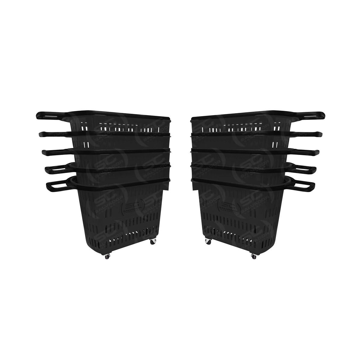Kit - 10 Cestos Grande Com Rodízio D300 Cód. 3300 Preto - Della Plast