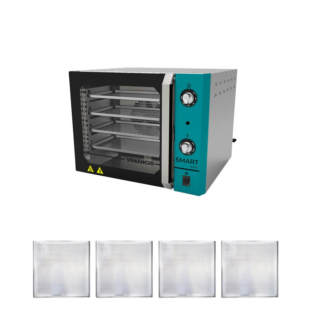 Kit Forno Turbo Convector Smart Basic. Inox e Turquesa FCSB4E 220v + 4 Assadeiras - Venâncio