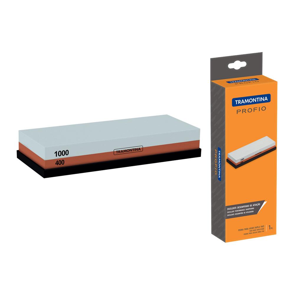 Pedra Para Afiar Profio Com Granulação 400 e 1000 Dupla Face Com Suporte Emborrachado - Tramontina 24029000