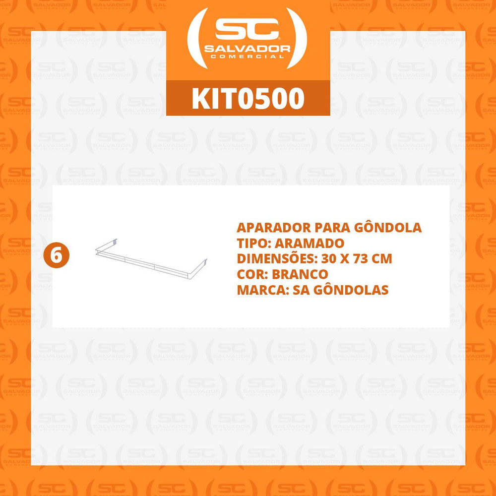 Kit 6 Aparadores Aramados Em U Para Organização De Gôndola 30x73cm Branco - SA Gôndolas