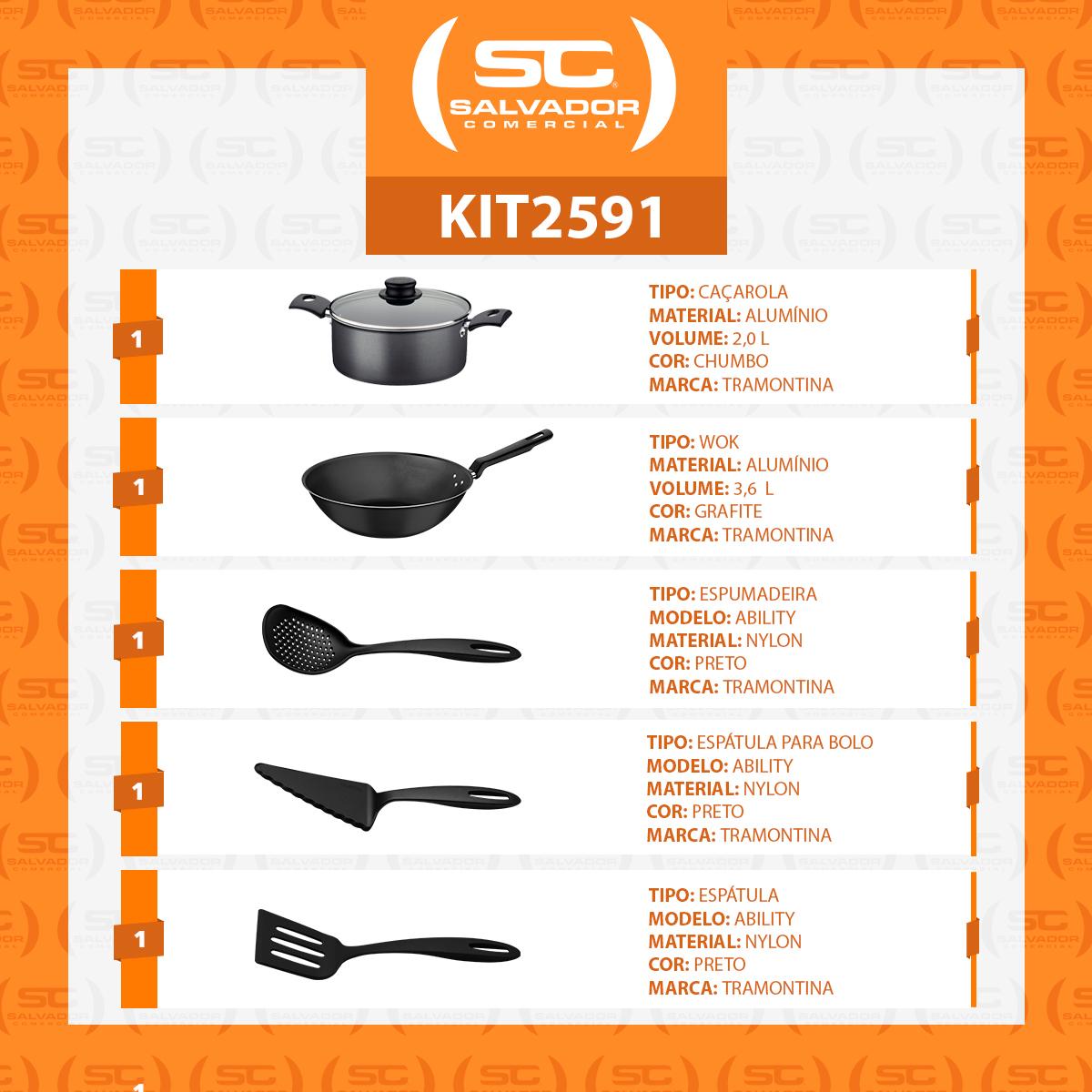 Caçarola Turim Alumínio Chumbo Antiaderente 2,0l + Wok Loreto 3,6l + Utensílios Ability - Tramontina