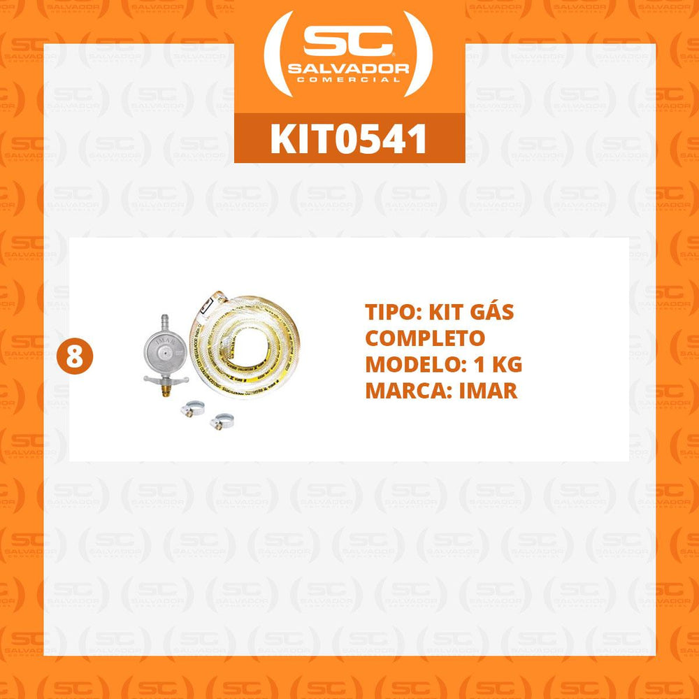 Kit Registro de Gás Bp 8 Peças 1kg Completo Válvula, Mangueira 1,25m e 2 Abraçadeiras - Imar