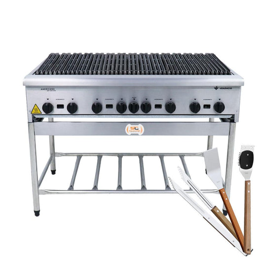 Chapa Char broiler Profissional Grill 120cm Gás Inox Com Pé Cggp120 e Utensílios - Venâncio