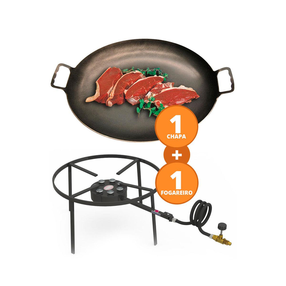 Kit Camping 2 - Fogareiro Fogão F1B7 Redondo 40cm + Chapa Campeira 45cm – Progás