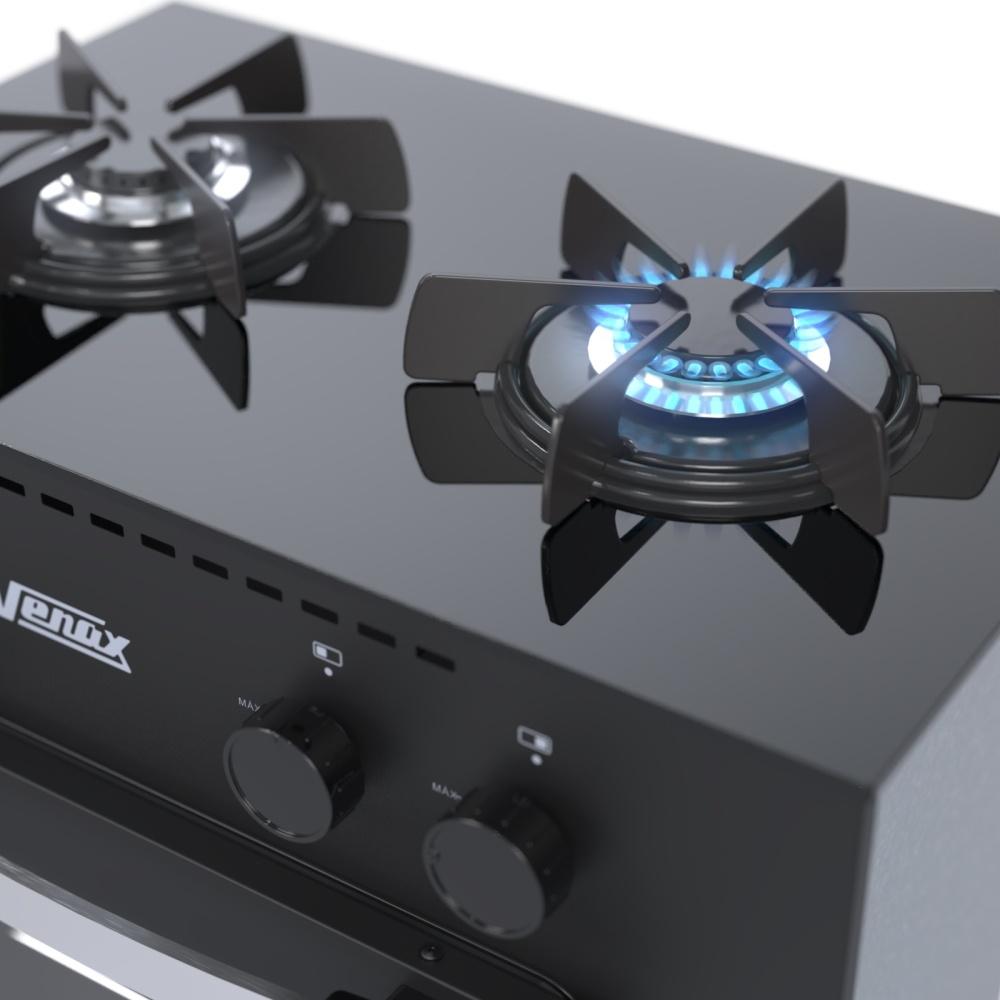 Fogão 2 Bocas Simples Mini Cook Preto Fosco Gás GLP Com Forno GMN200 - Venax 16251