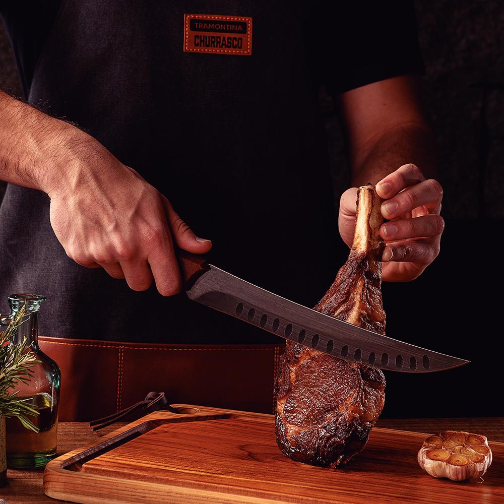 Faca Para Carne Churrasco Black Lâmina Inox Escurecido Cabo Madeira 10" - Tramontina 22841110