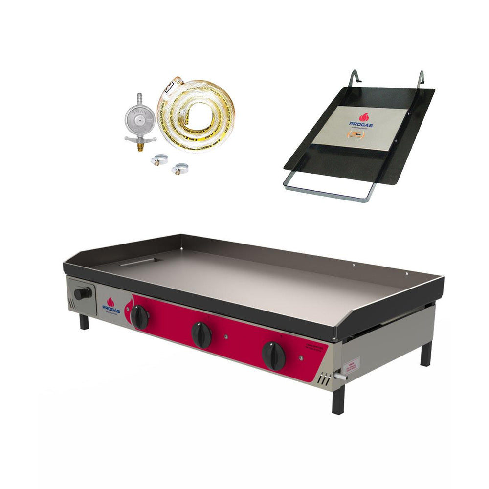 Kit - Chapa Lanche Bifeteira a Gás Profissional Inox PR-1000G + Prensa Pão + Kit Gás - Progás