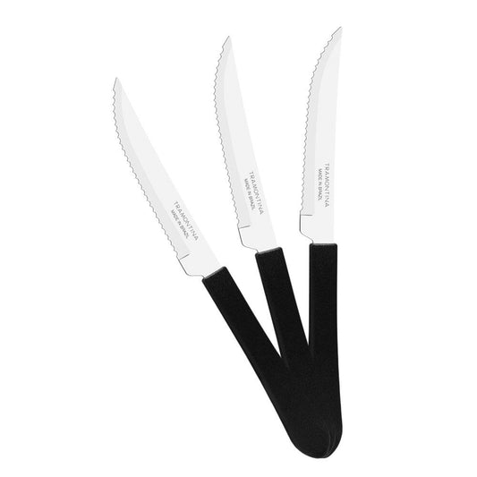 KIT - 12 Facas para Churrasco Leme Com Lâmina em Aço Inox 4 POL Cabo Preto FPBAG - Tramontina