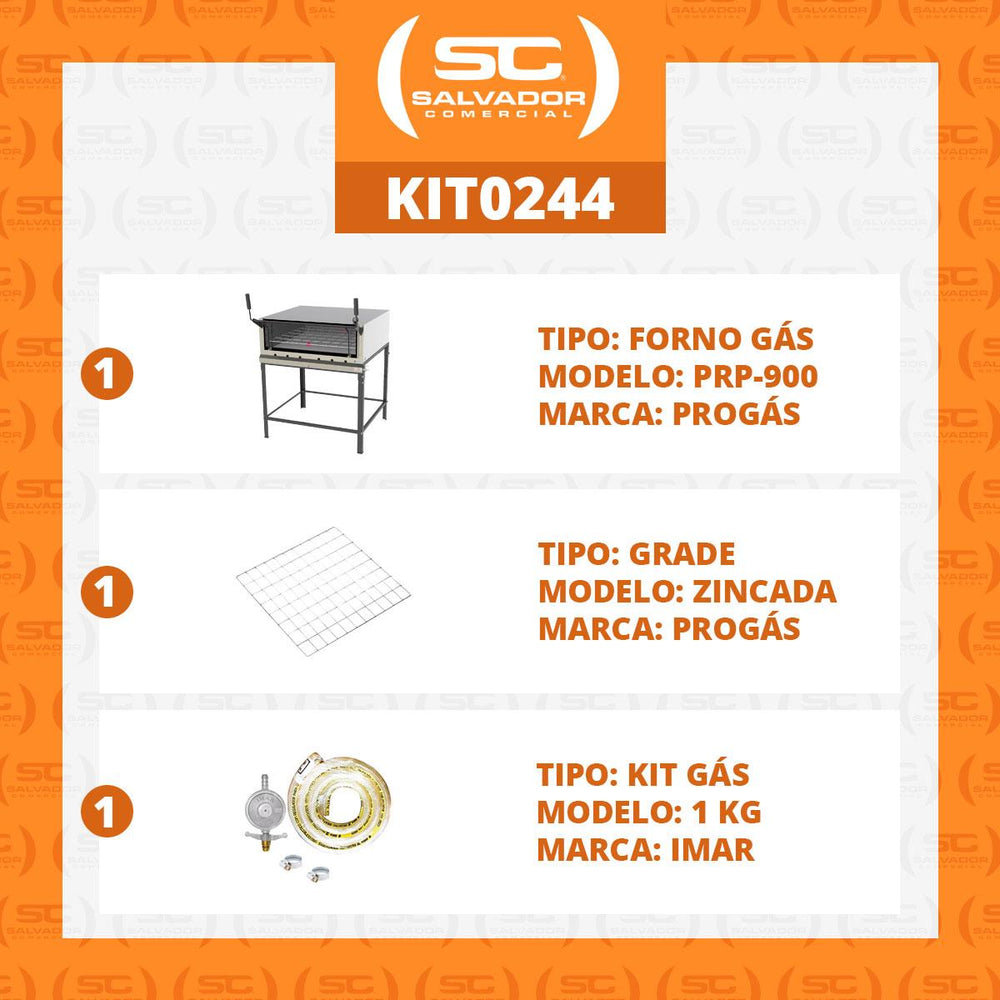 Kit - Forno Assador Refratário Gás Prp-900g + Grade Extra + Kit Gás - Progás