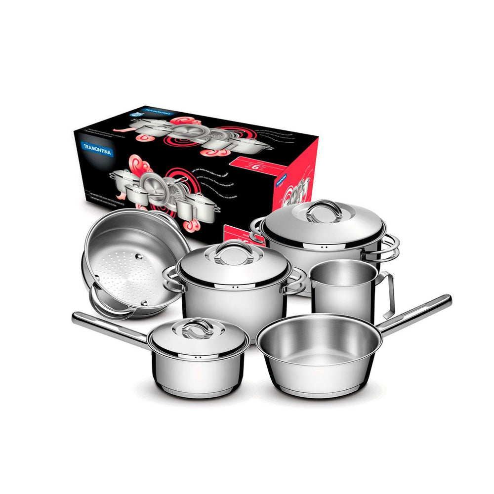 Kit Conjunto de Panealas Inox 6 Pcs Solar + Panela Inox Fundo Triplo Solar 4,7l - Tramontin