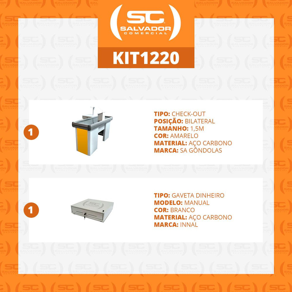 Kit - Caixa Supermercado Empacotador Check-out 1,5m Recorte + Caixa Dinheiro Manual Amarelo