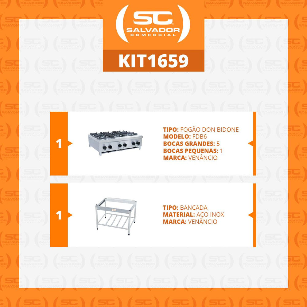 Fogão Industrial 6 Bocas a Gás Baixa Pressão Don Bidone Inox Com Cavalete FDB6M - Venâncio