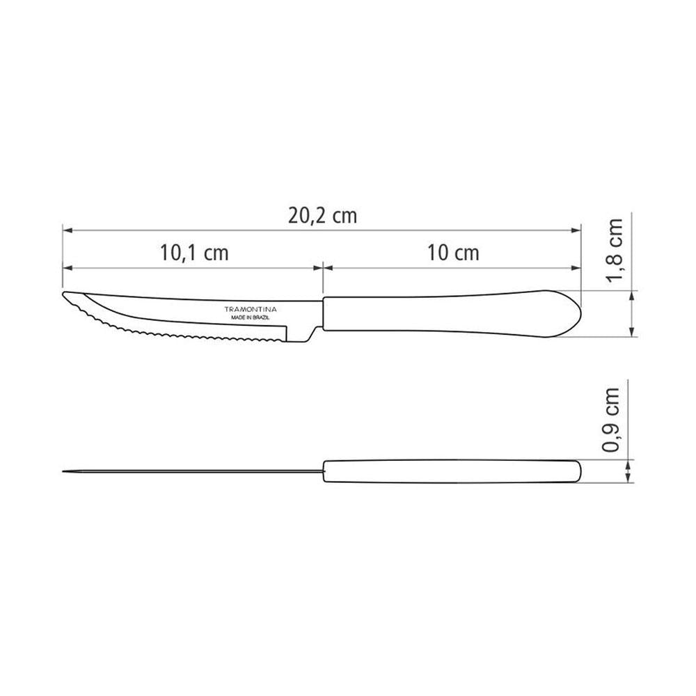 Kit 12 Facas para Churrasco Leme Com Lâmina em Aço Inox Cabo Preto FPBAG - Tramontina