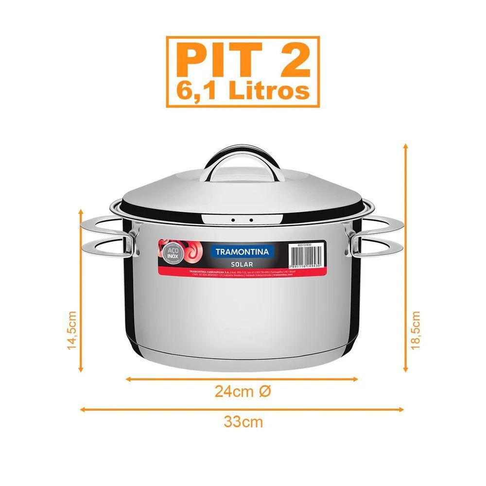 Kit Caçarola Aço Inox Solar 6,1 Litros PIT 2 + Pegador Térmico Moldê em Silicone 35 cm - Tramontina