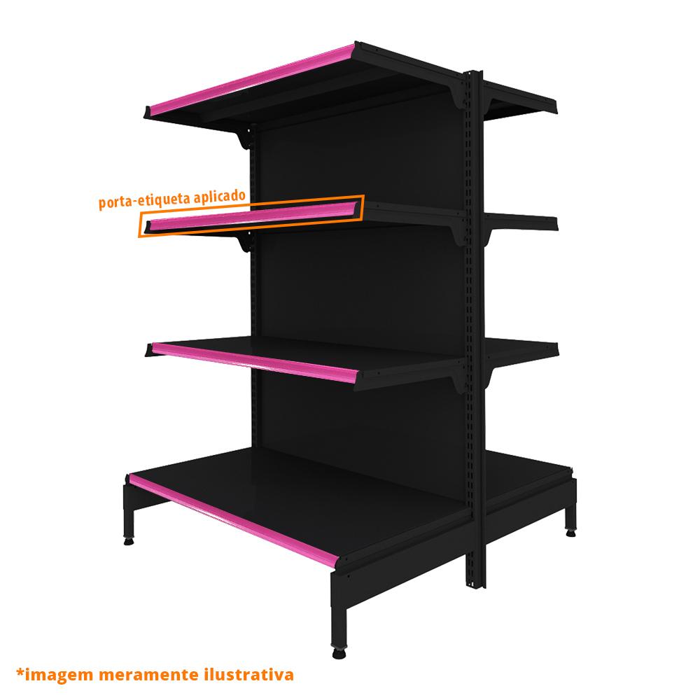 Gôndola Prateleira Preta New Plus 1,40 Central Inicial GCI - Sa Gôndolas Porta Etiquetas Rosa