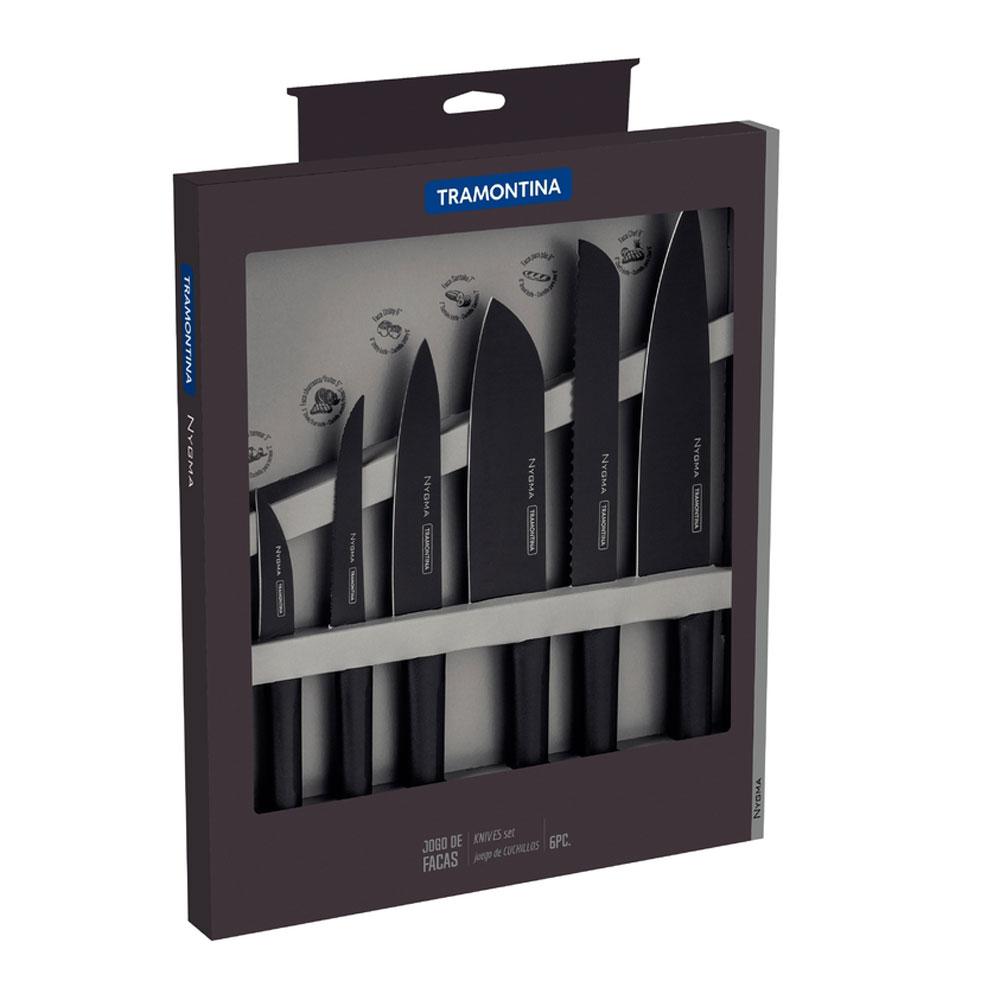 Kit - Faqueiro Premium 3 Pecas + 1 Jogo de Facas Nygma Texturizadas 6 Pecas - Tramontina