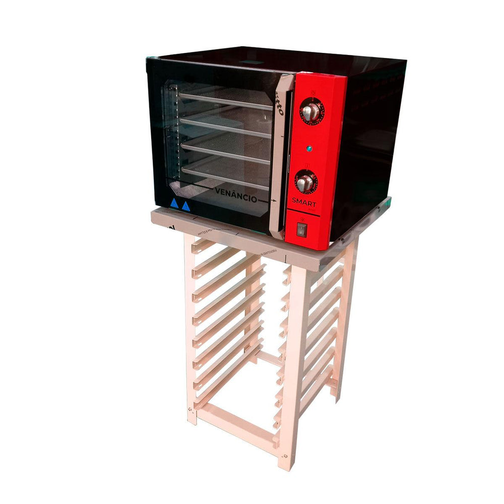 Kit Forno Turbo Convector Smart Basic. Preto e Vermelho FCSB4E 220V + Bancada MES-004 - Venâncio