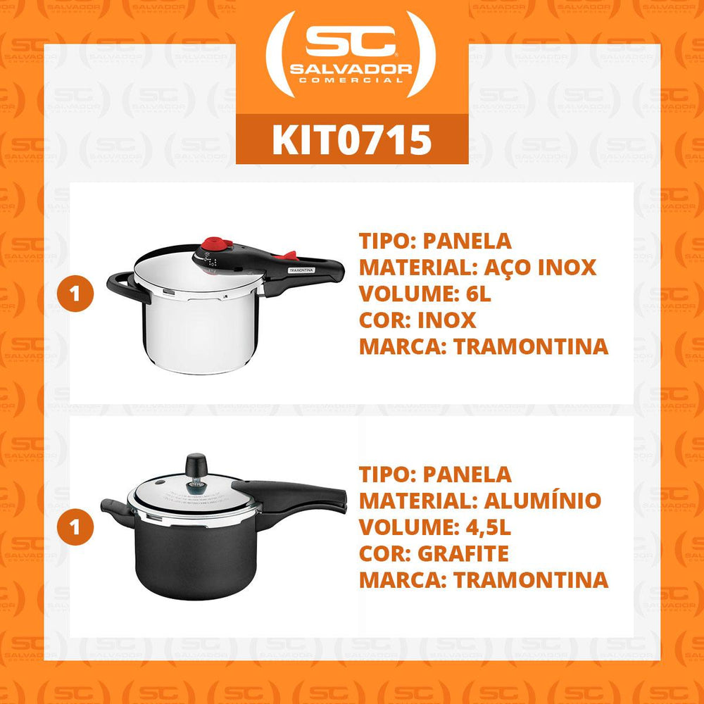 Kit Panela de Pressão 6l Aço Linha Solar + Panela de Pressão 4,5l Vancouver Grafite - Tramontina