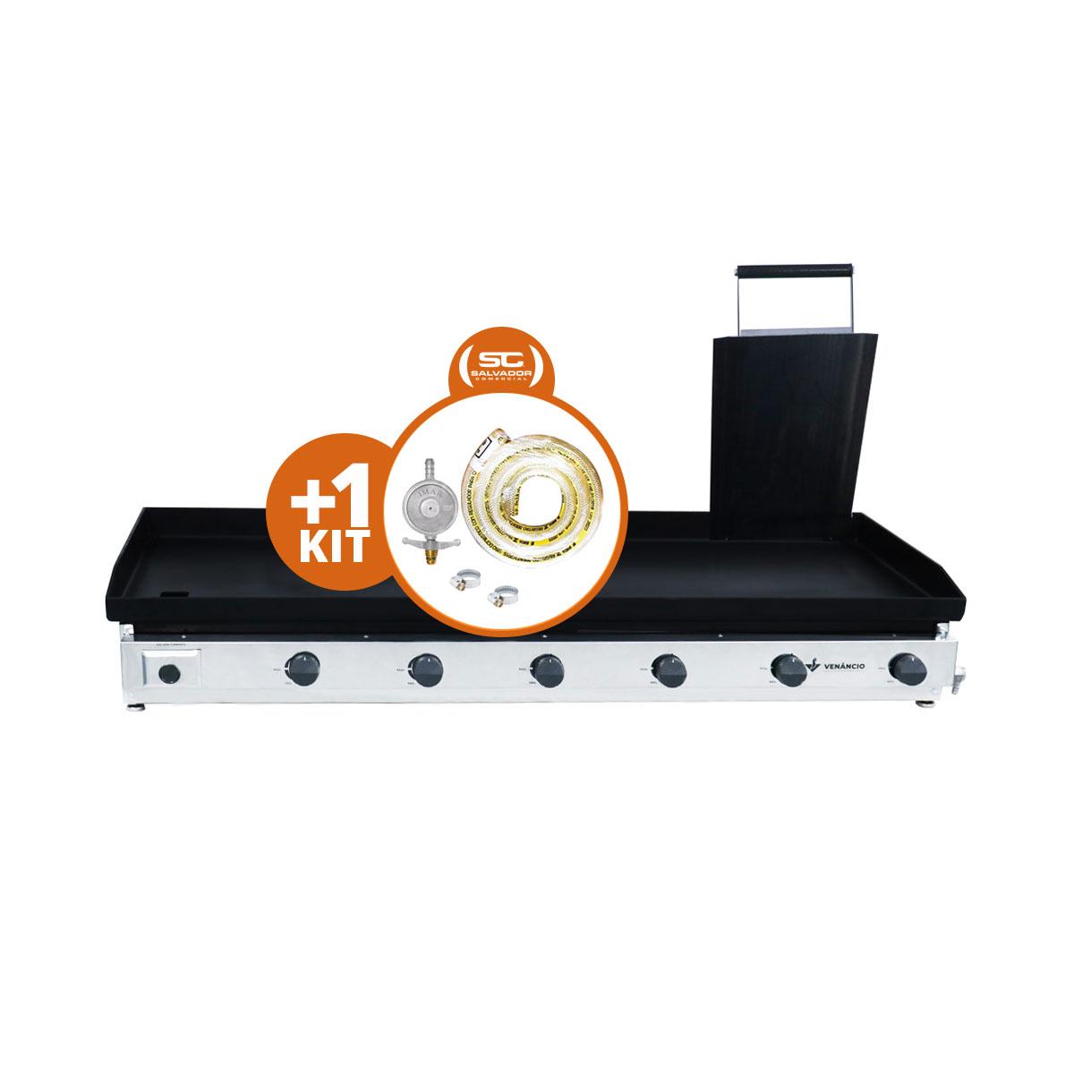 Kit - Chapa Bifeteira Lanche Gás Inox 140 Cm C140p Com Prensa + Kit Gás 2kg - Venâncio